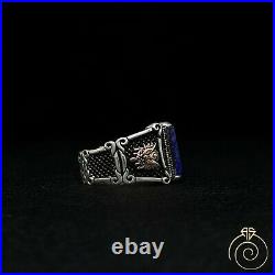 Mens Lapis Lazuli Natural Stone Ring Customized Signet Vintage Silver Jewelry