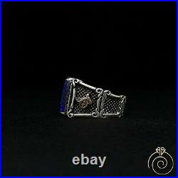Mens Lapis Lazuli Natural Stone Ring Customized Signet Vintage Silver Jewelry