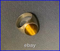 Mens Large Oval Tiger Eye Ring In Sterling Silver Vintage