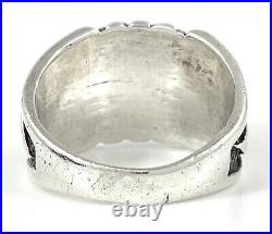 Mens Large Vintage Navajo Carved Sterling Silver Blue Turquoise Ring Sz 12
