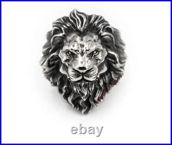 Mens Lion Head Ring Sterling Silver Ring Vintage Zodiac Lion Ring Lion King Men