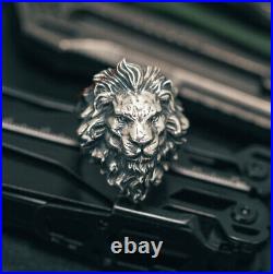 Mens Lion Head Ring Sterling Silver Ring Vintage Zodiac Lion Ring Lion King Men