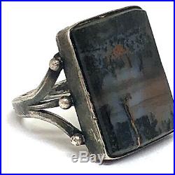 Mens Navajo Petrified Wood Agate Ring Sz 8.75 Vtg Sterling Silver 8g Harvey Era