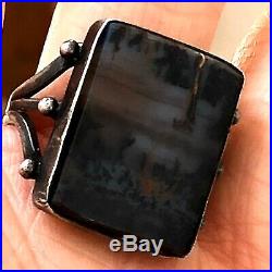 Mens Navajo Petrified Wood Agate Ring Sz 8.75 Vtg Sterling Silver 8g Harvey Era