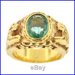 Mens Real 18k Yellow Gold 1.25ct Emerald Heavy Lion Ring Estate Vintage 20.3 G