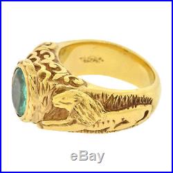 Mens Real 18k Yellow Gold 1.25ct Emerald Heavy Lion Ring Estate Vintage 20.3 G