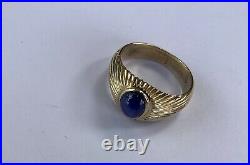Mens Ring 14K Yellow Gold Blue Star Sapphire Natural 10 Grams Size 10