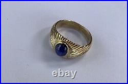 Mens Ring 14K Yellow Gold Blue Star Sapphire Natural 10 Grams Size 10