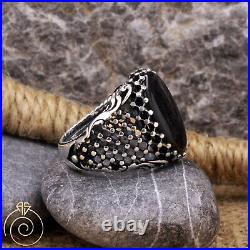 Mens Ring Black Silver Onyx Stone Jewelry Anniversary Band For Brutal Vintage
