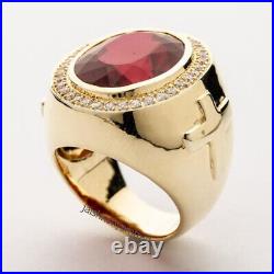 Mens Ruby Ring Vintage Cross Gold Ring Bishop Silver Ring Gold Signet Ring Mens