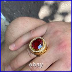 Mens Ruby Ring Vintage Cross Gold Ring Bishop Silver Ring Gold Signet Ring Mens