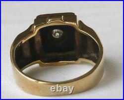 Mens Vintage 10k Gold Retro Art Deco Onyx. 18Ct European Diamond Ring 7.5g Sz 9