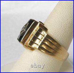 Mens Vintage 10k Gold Retro Art Deco Onyx. 18Ct European Diamond Ring 7.5g Sz 9