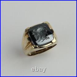 Mens Vintage 10k Yellow Gold, Carved Hematite Intaglio Ring Size 9.25