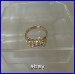 Mens Vintage 10kt Solid Yellow Gold Nugget Diamond Ring Magic Glo Size 9.75