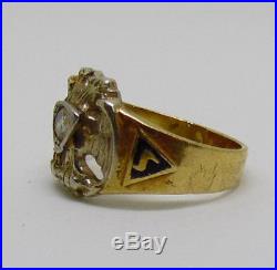 Mens Vintage 14k Gold Masonic Double Eagle Diamond Ring Band 8.8 Grams