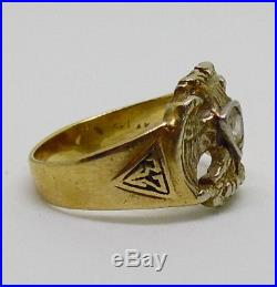Mens Vintage 14k Gold Masonic Double Eagle Diamond Ring Band 8.8 Grams