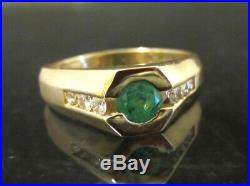 Mens Vintage 14k Gold and Emerald Ring Diamond Accents