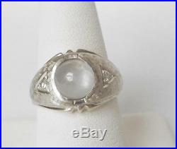 Mens Vintage 14k White Gold GENUINE Grey Star Sapphire+Diamond RingSz 811gr