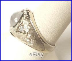Mens Vintage 14k White Gold GENUINE Grey Star Sapphire+Diamond RingSz 811gr