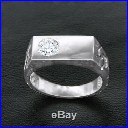 Mens Vintage 14k White Gold Over 0.30 Ct CZ Nugget Wedding Band Ring Free Size