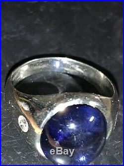 Mens Vintage 14k White Gold Ring With Blue Star Sapphire