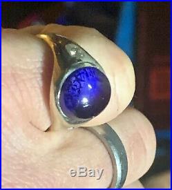 Mens Vintage 14k White Gold Ring With Blue Star Sapphire