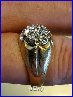 Mens Vintage 14k Yellow Gold Diamond Cluster Ring Size 10.5