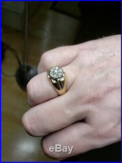 Mens Vintage 14k Yellow Gold Diamond Cluster Ring Size 10.5