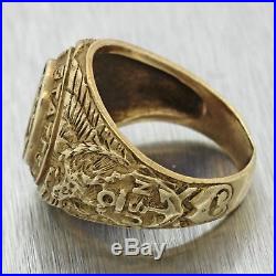 Mens Vintage 14k Yellow Gold U. S Navy Military Officer Chief Anchor Etched Ring