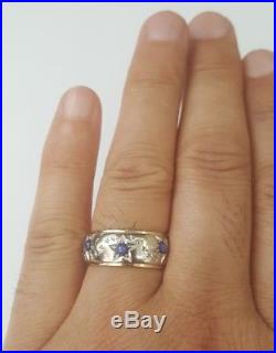 Mens Vintage 14k Yellow & White Gold Star Sapphire 9MM Band Wedding Ring 8.9 Gr