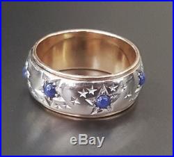 Mens Vintage 14k Yellow & White Gold Star Sapphire 9MM Band Wedding Ring 8.9 Gr