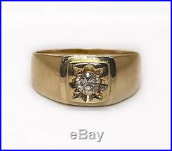 Mens Vintage 18K Solid Yellow Gold 0.30 Ct Natural Round Diamond Ring Size 10.5