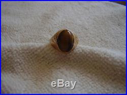 Mens Vintage 18k Solid Yellow Gold Tigers Eye Ring