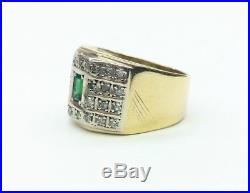 Mens Vintage 18kt Gold Emerald And Diamond Ring 11.0 Grams Size 9