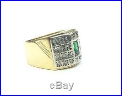 Mens Vintage 18kt Gold Emerald And Diamond Ring 11.0 Grams Size 9