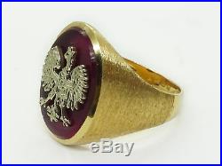 Mens Vintage 1969 14k Poland Coat of Arms White Eagle Ring Size 9.75