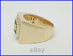 Mens Vintage 1Ct Natural Diamond 14k Yellow Gold Ring Round & Baguette Cut &Onyx