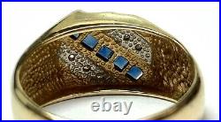 Mens Vintage 585 14k Yellow Gold Blue Sapphire & Diamond Ring Band Size 9
