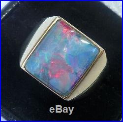 Mens Vintage 9ct Gold Black Opal Signet Ring, Size Y