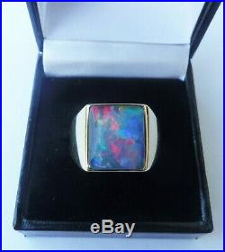 Mens Vintage 9ct Gold Black Opal Signet Ring, Size Y