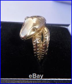 Mens Vintage 9ct Gold & Garnet Coiled Snake Ring, Size S, US 9