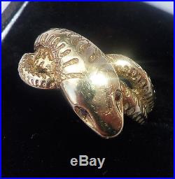 Mens Vintage 9ct Gold & Garnet Coiled Snake Ring, Size S, US 9