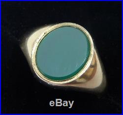 Mens Vintage 9ct Gold Green Onyx Signet Ring, Size O O1/2