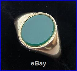 Mens Vintage 9ct Gold Green Onyx Signet Ring, Size O O1/2