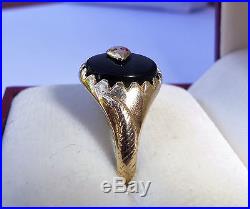 Mens Vintage 9ct Gold Onyx & Garnet Snake Signet Ring, Size U