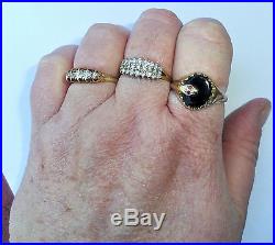 Mens Vintage 9ct Gold Onyx & Garnet Snake Signet Ring, Size U