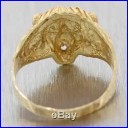 Mens Vintage Antique Art Deco 14k Yellow Gold. 06ctw Ruby Lion Head Band Ring