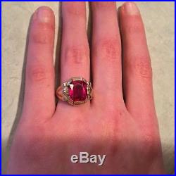 Mens Vintage Art Deco 10k Gold Ruby Ring 7.7 grams Size 12