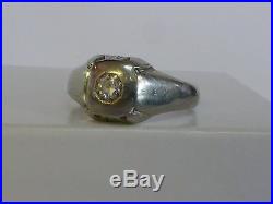 Mens Vintage Art Deco 14K White Gold Round Diamond Solitaire Ring